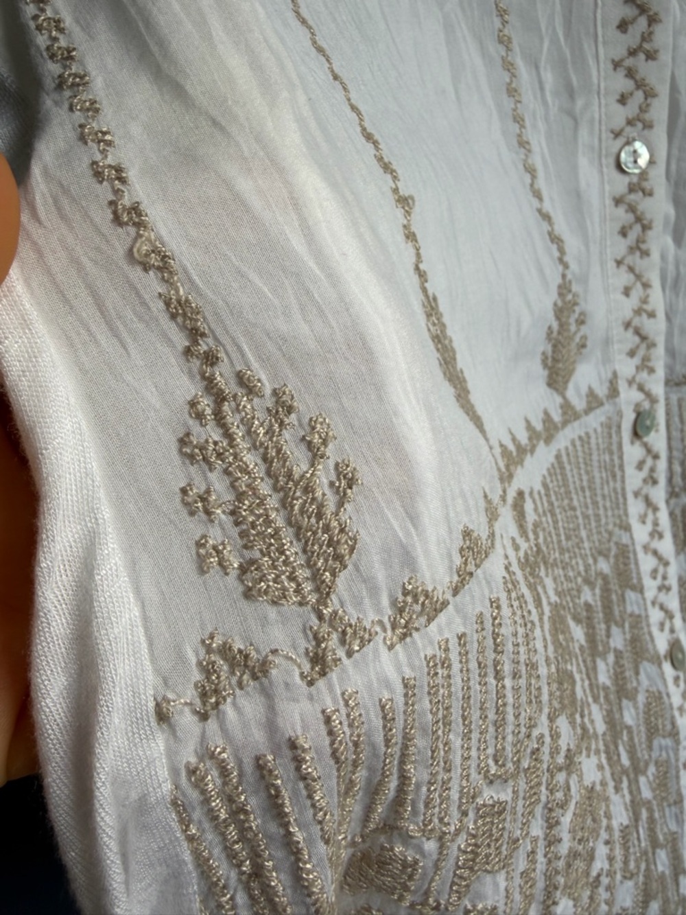 TINY Silk Cotton Blend Embroidered Boho Button Down Tunic Shirt Size Large - Picture 7 of 15